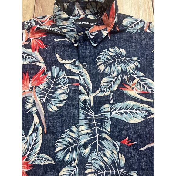 Molokai Surf Co Men's Size Medium Hawaiian Print Short Sleeve Shirt  Button Down - Picture 4 of 5